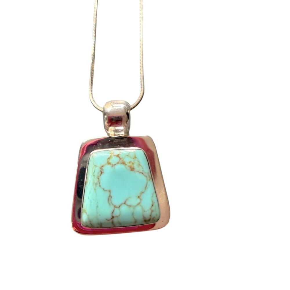 ATI Mexico 925 Sterling Silver Turquoise Pendant & Chain Necklace VINTAGE